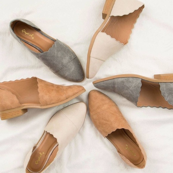 Qupid Shoes - Last 1! Qupid Grey Scalloped Bootie, low heel